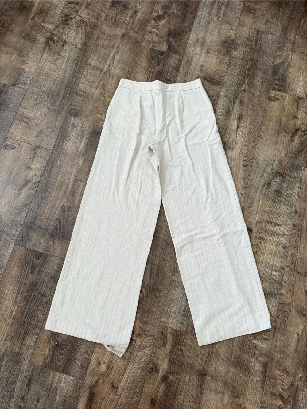 Zara Beige Wide-Leg Linen-Blend Pants
